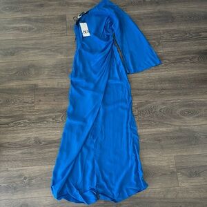 Zara Limited Edition Blue Asymmetric Jumpsuit with Earrings